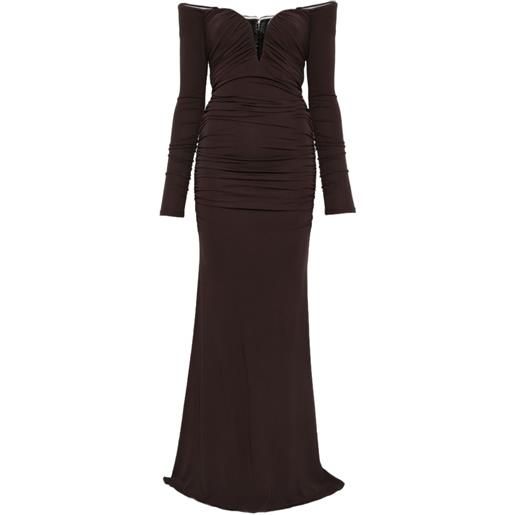 Elisabetta Franchi abito lungo con spalle scoperte - marrone