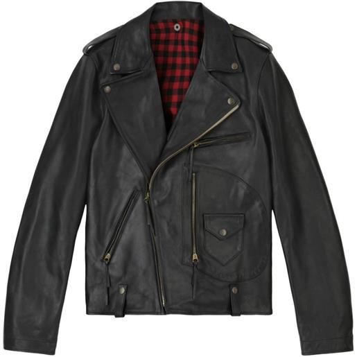 Fortela giacca in pelle con zip asimmetrica - nero
