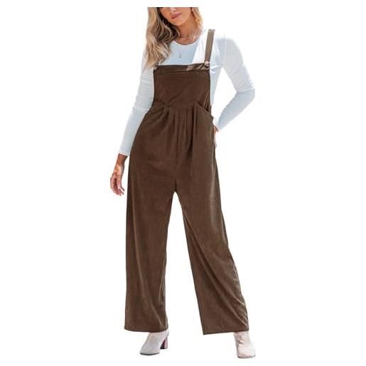 CUPSHE salopette da donna in velluto a coste con scollo quadrato, senza maniche, tasca frontale, gamba larga, casual, elegante, autunno inverno, marrone, m