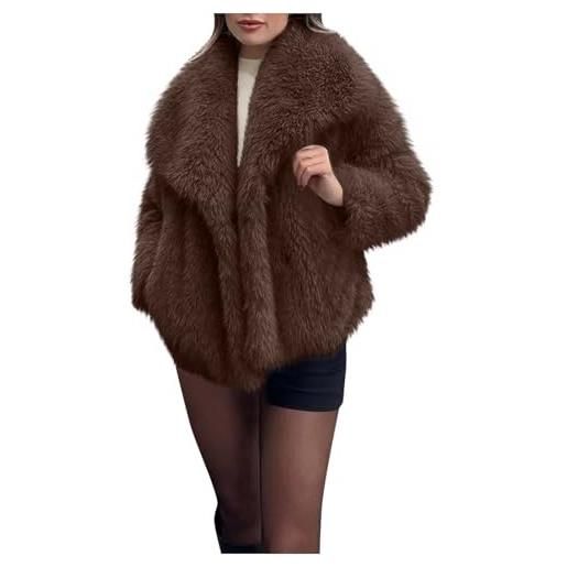 Generico cappotto da donna in pelliccia elegante moda giacca tinta unita soffice caldo risvolto parka invernale trench morbido comodo giacche maniche lungo giubbotto invernale donna in pile