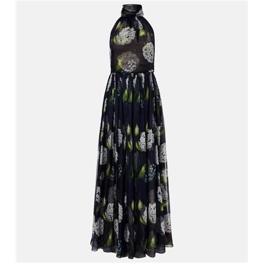 Oscar de la Renta abito lungo in chiffon di seta di porcelain flower