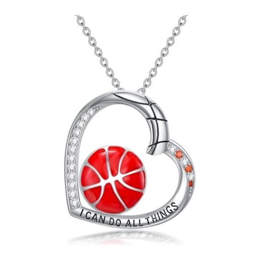 JERWLI Collana Pallavolo Argento 925: Ciondolo Con Palla E Cuori, Regalo Per Ragazze