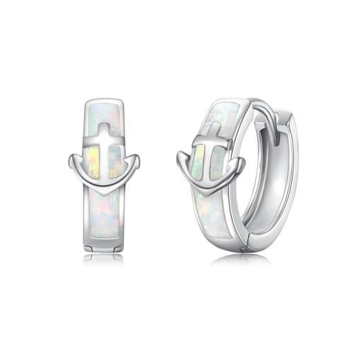 Orecchini A Cerchio In Argento 925 Con Opale Sintetico Blu Opalite, Piccoli E Brillanti, Regalo