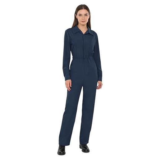 YiZYiF tuta da donna a maniche lunghe jumpsuit da lavoro turn-down intera lungo pantaloni casual abbigliamento blu scuro l