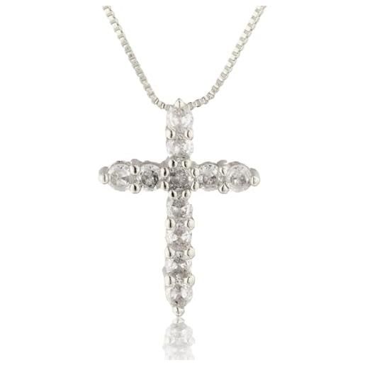 Collana in Oro Bianco 18kt con pendente a croce con smeraldi e diamanti
