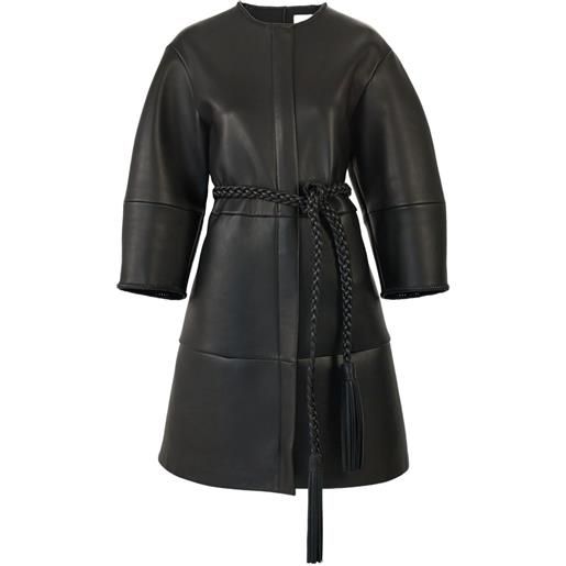 Carolina Herrera cappotto in pelle con maniche ad arco e cintura - nero