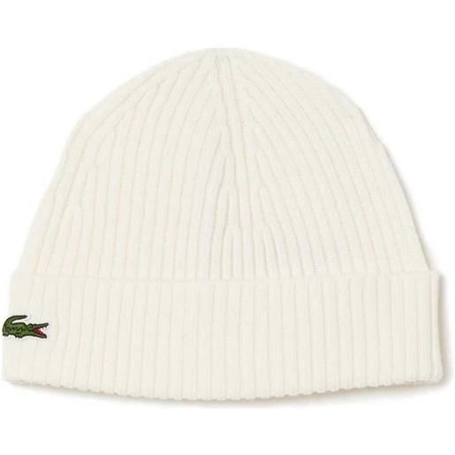 LACOSTE berretto in lana spazzolata a costine bianco rb0001 70v