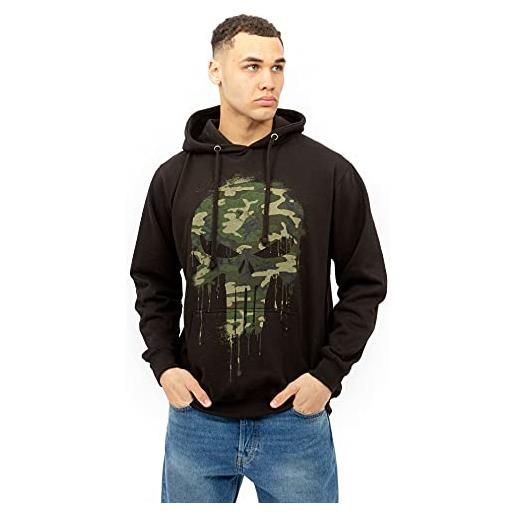 Marvel - felpa con cappuccio da uomo con motivo punisher skull camo skateboarding, nero, m