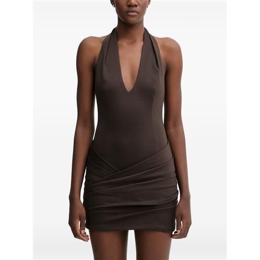 La Mania abito blanca con scollo all'americana - marrone