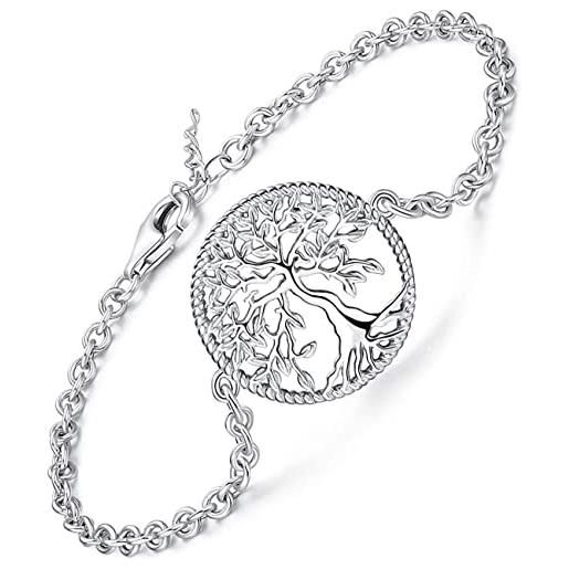 REDSUN Bracciale Donna In Argento Sterling 925 - Ali D'Angelo, Albero Della Vita, Regolabile 7+2 Pollici