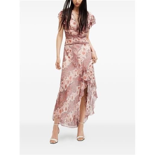 AllSaints abito midi brea con ruches - rosa