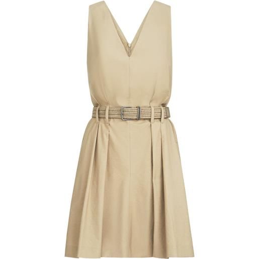 Brunello Cucinelli abito corto con cintura e scollo a v - toni neutri