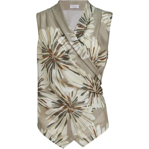 Brunello Cucinelli canotta a fiori - toni neutri