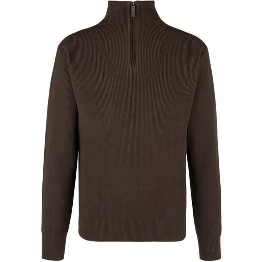 Tod's maglione a coste con mezza zip - marrone