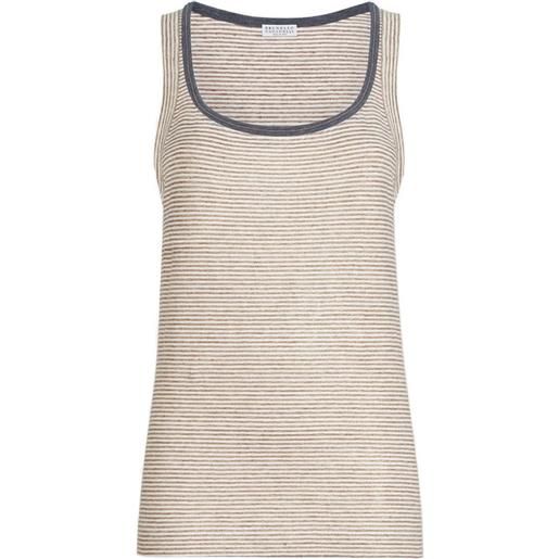 Brunello Cucinelli top in lino a righe - marrone