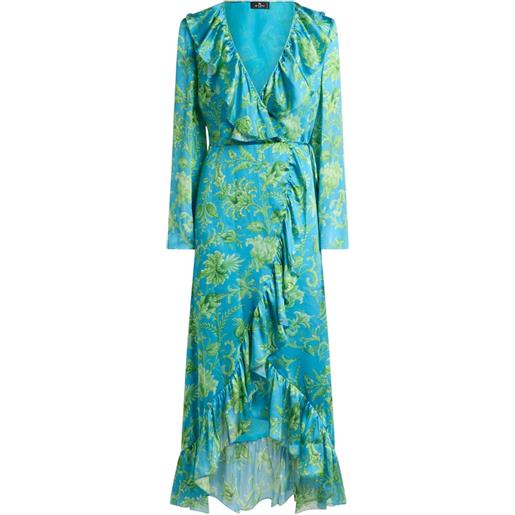 ETRO abito lungo peau d'ange con motivo a fiori - blu
