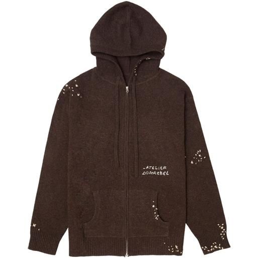 DOMREBEL felpa con ricamo, cappuccio e zip - marrone
