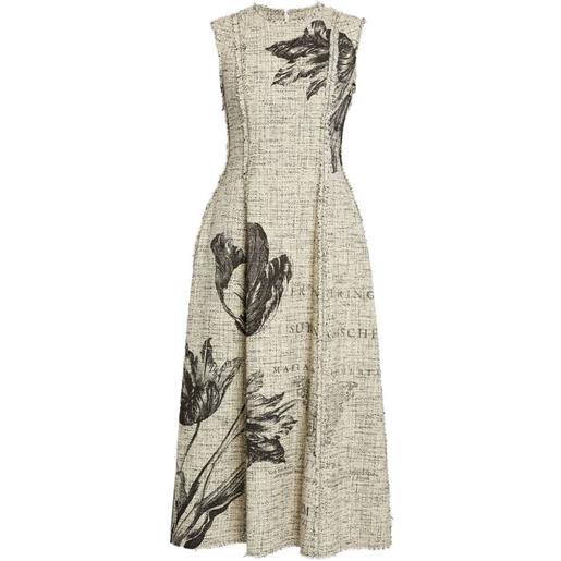 ERDEM abito midi smanicato a fiori - toni neutri