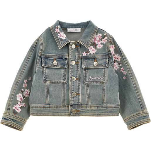 Monnalisa giubbetto jeans ricamato fiori pesco