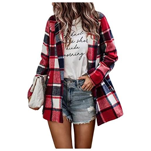 Giacca Camicia FTCayanz In Flanella A Quadri Per Donna, Autunno Inverno, Con Tasche, Maniche Lunghe, Marrone/verde/bianco