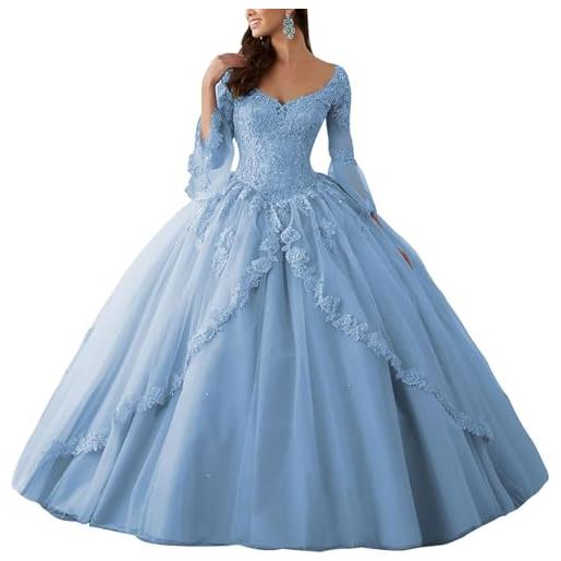 Yifanier abiti quinceanera a maniche lunghe con scollo a v in pizzo da donna abiti da festa sweet 16 abiti da sposa mt022