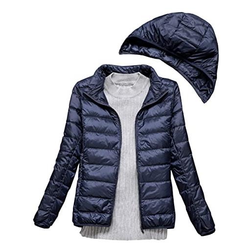 Clementie piumino con cappuccio da donna, piumino leggero autunno e inverno giacca termica corta con cappuccio donna (cappuccio rimovibile), blu marino, m