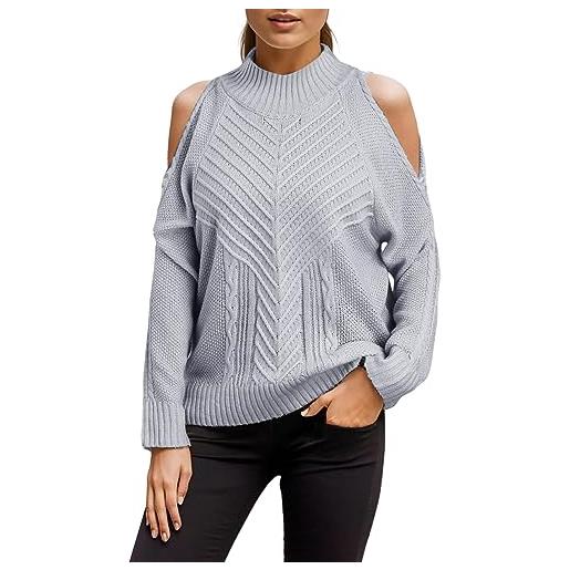 Maglione Donna Spalle Scoperte In Filato Di Lana – Nero/Grigio, Manica Lunga, Morbido E Slim Fit – Taglie S/M/L