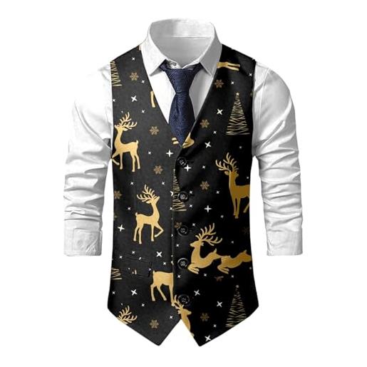Generic gilet natalizio da uomo, divertente, con renna e fiocco di neve, top con scollo a v, senza maniche, vestibilità aderente, per feste, festival, costumi di natale, c- nero, l