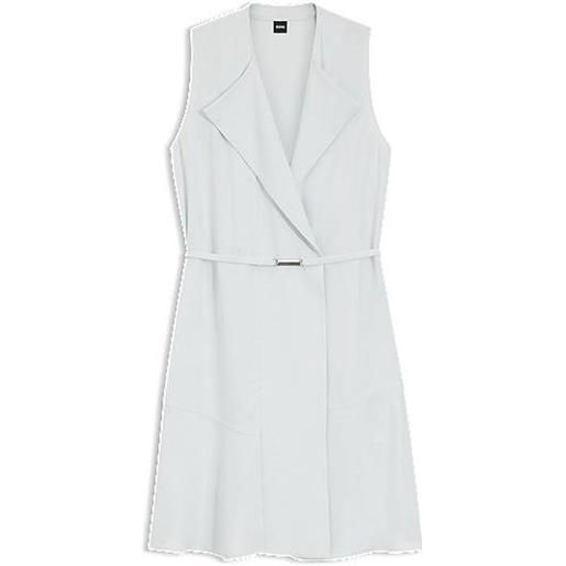BOSS vestito a vestaglia con cintura in morbido crêpe, celeste