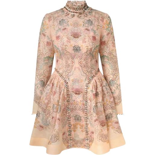 ZIMMERMANN abito corto con stampa a fiori e collo alto - rosa