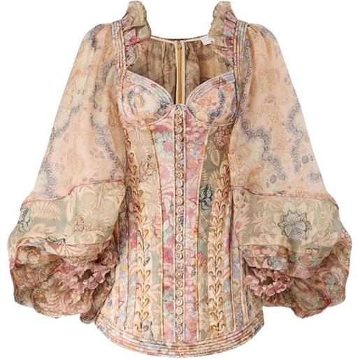 ZIMMERMANN rebellion ruffled floral print mini dress - toni neutri