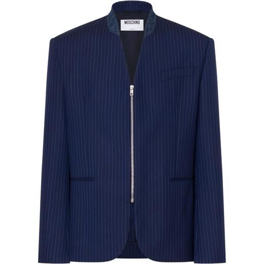 Moschino blazer gessato con zip - blu
