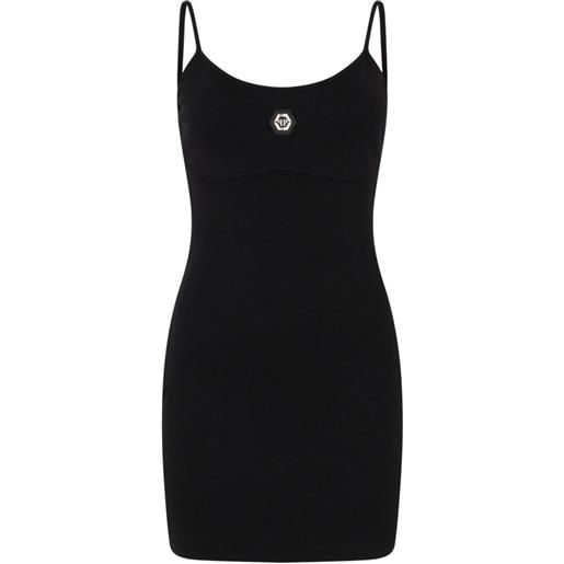 Philipp Plein abito corto crystal hexagon a coste - nero