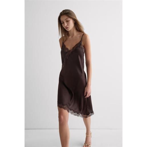 Intimissimi sottoveste asimmetrica in raso di viscosa con pizzo marrone