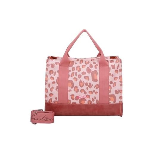 Fritzi aus Preussen fritzi izzy canvas leo brick shopper donna grande borsa tote in cotone con custodia occhiali rimovibile vegan stampa leopardo animalier per spiaggia città festival mare 36 x 50 x 16 cm, rosa