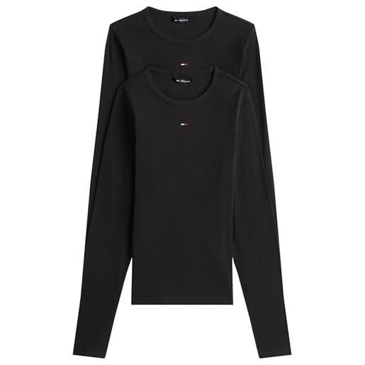 Tommy Jeans donna magliette maniche lunghe confezione da 2 slim essential rib scollo rotondo, multicolore (black/dark night navy), m