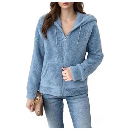 Generico giacca donna in pile polar con zip completo, taglio classico morbido tipo flanella con tasche - giacca shirt calda per inverno