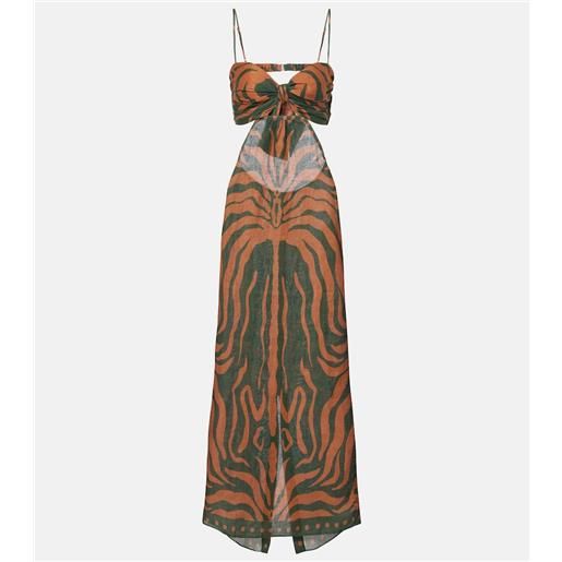 Johanna Ortiz abito lungo in lino con cut-out con stampa