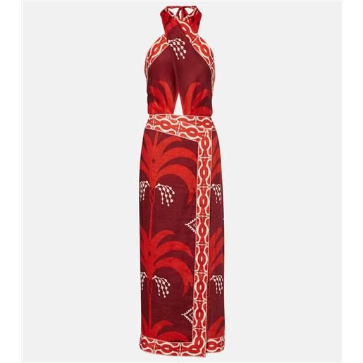 Johanna Ortiz abito midi in lino con stampa e schiena scoperta
