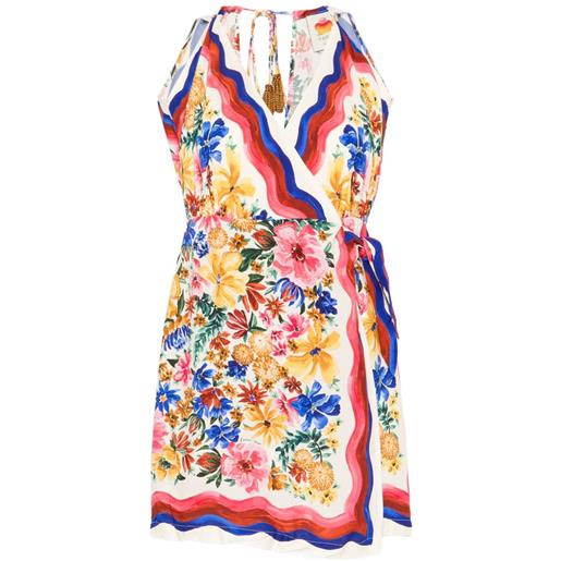 FARM Rio floraline v-neck wrap mini dress - bianco