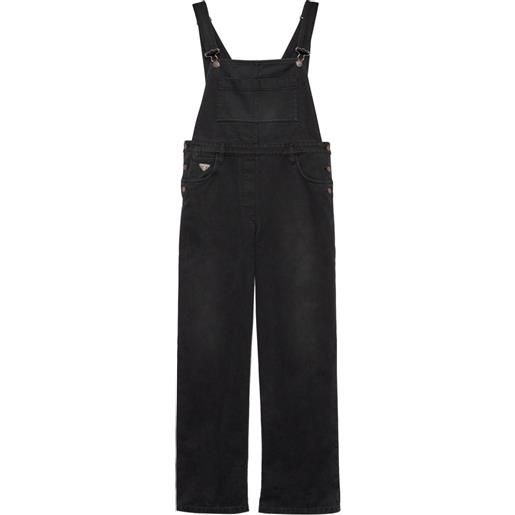 Prada tuta intera denim con logo a triangolo - nero
