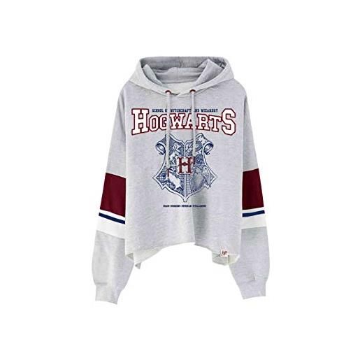 cotton division felpa con cappuccio da donna di harry potter hogwarts school crest con cappuccio grigio - s