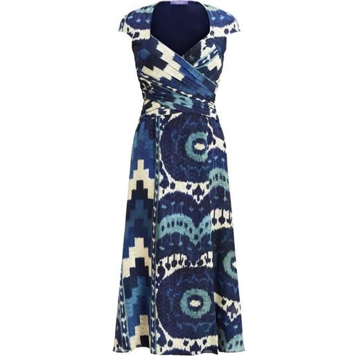 Ralph Lauren Collection cap-sleeve pattern midi dress - blu