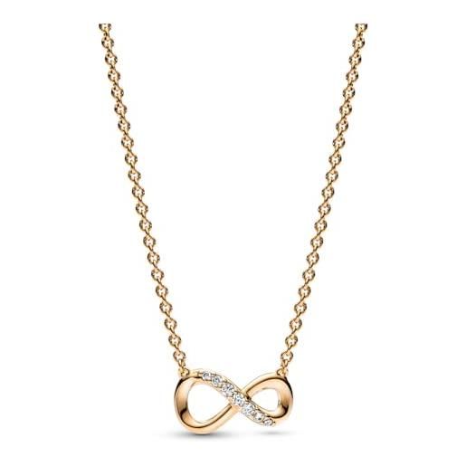 PANDORA collier moments con simbolo dell'infinito brillante placcato in oro 14k con zirconi cubici trasparenti