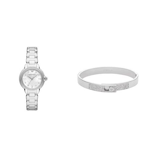 EMPORIO ARMANI orologio e bracciale donna, acciaio inossidabile argento, set