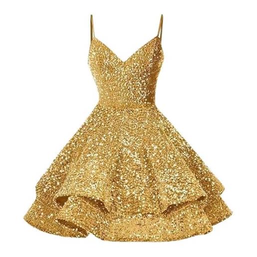 Duohropke abito da festa da donna, elegante, linea a, a vita alta, da cocktail, con scollo a v profondo, senza maniche, per feste, sexy, swing, abito corto, gold, 42
