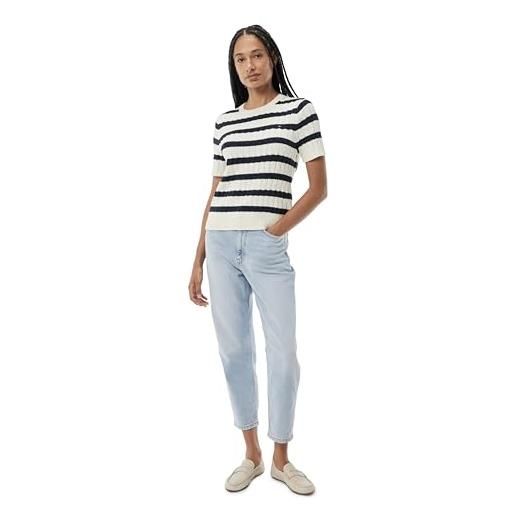 Tommy Hilfiger donna pullover cable maniche corte, multicolore (ivory silk/dark night navy stp), l