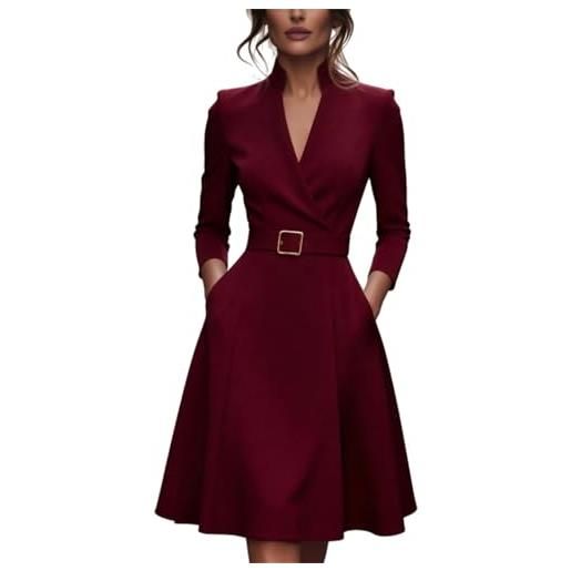 ORANDESIGNE vestito da lavoro da donna eleganti vestiti formali con scollo a v abito tubino curvy a maniche lunghe con tasche abito da sera a marrone l