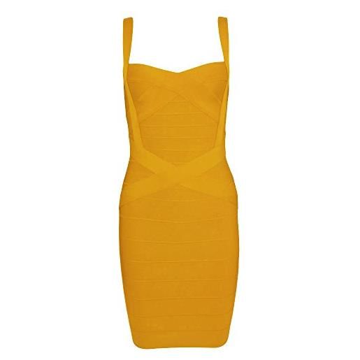 HLBandage women's spaghetti strap solid mini rayon bandage dress(m, zenzero giallo)