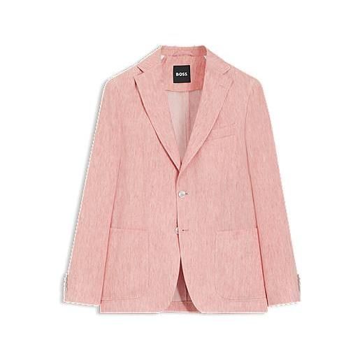 BOSS blazer slim fit in misto lino con micromotivo, rosa chiaro